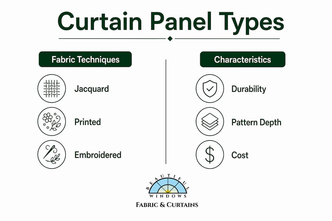 Infographic comparing patterned curtain panel techniques
