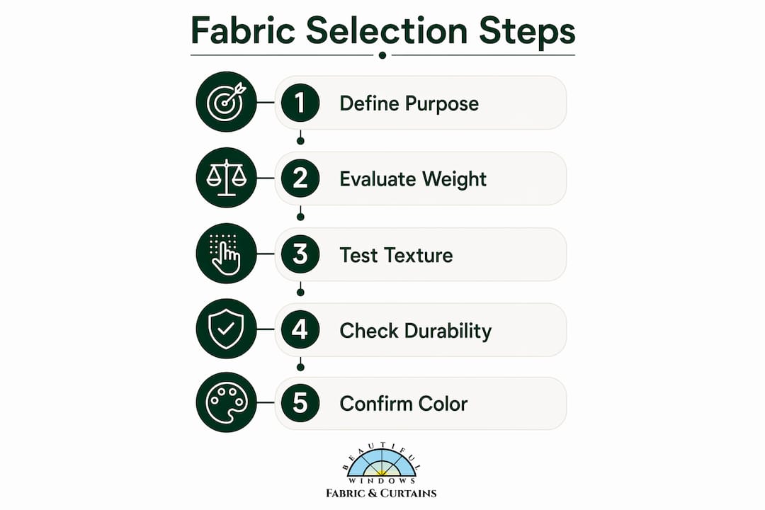 Infographic showing five steps of fabric selection process
