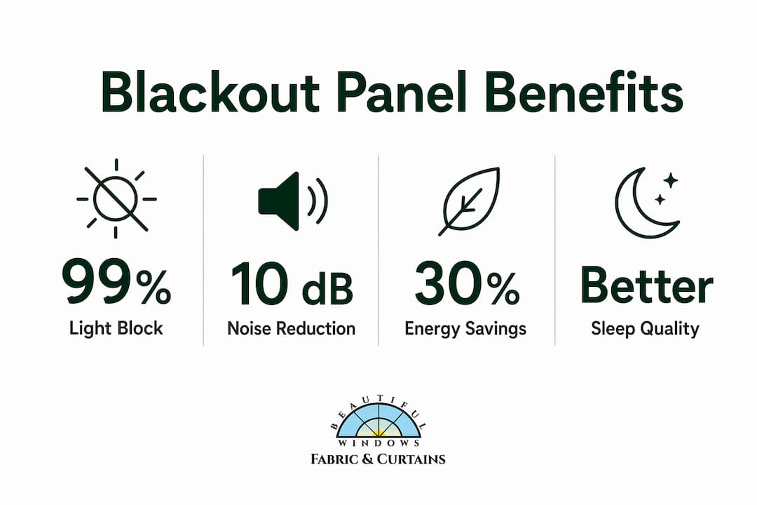 Infographic showing blackout curtain panels benefits