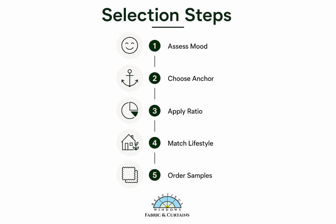 Infographic illustrating five decorative textile selection steps