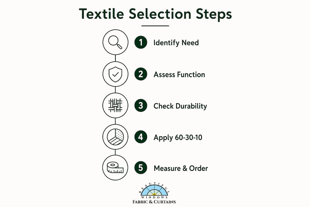 Infographic illustrating steps of textile selection process