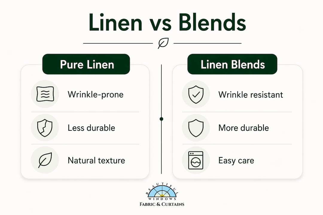Infographic comparing pure linen and linen blend curtains