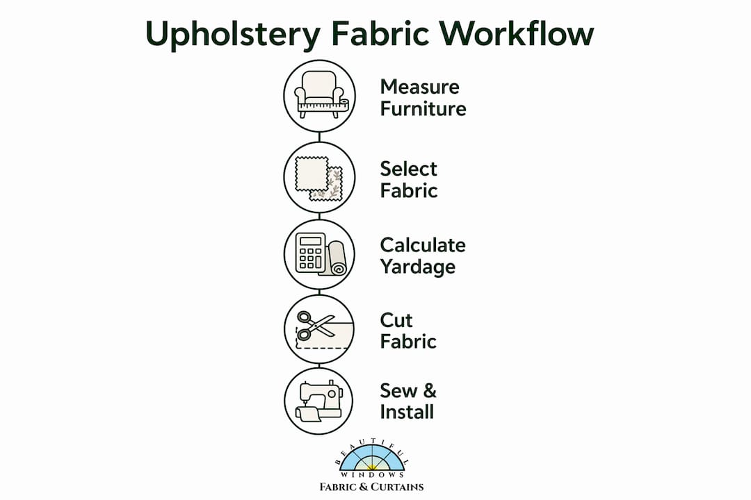 Infographic illustrating upholstery fabric workflow steps