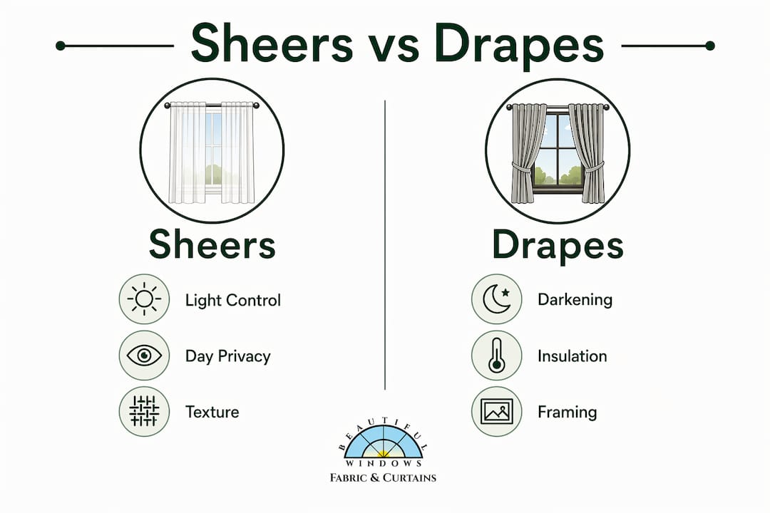 Infographic comparing functions of sheers and drapes