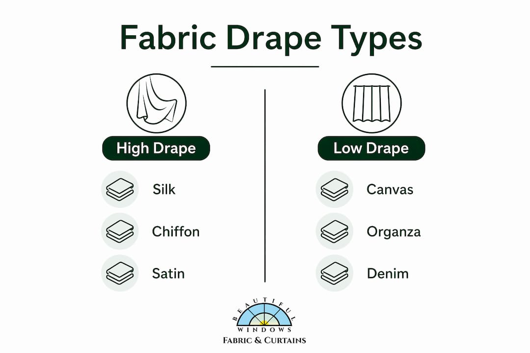 Infographic comparing high and low fabric drape types