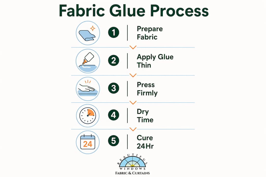 Infographic illustrating fabric glue process steps