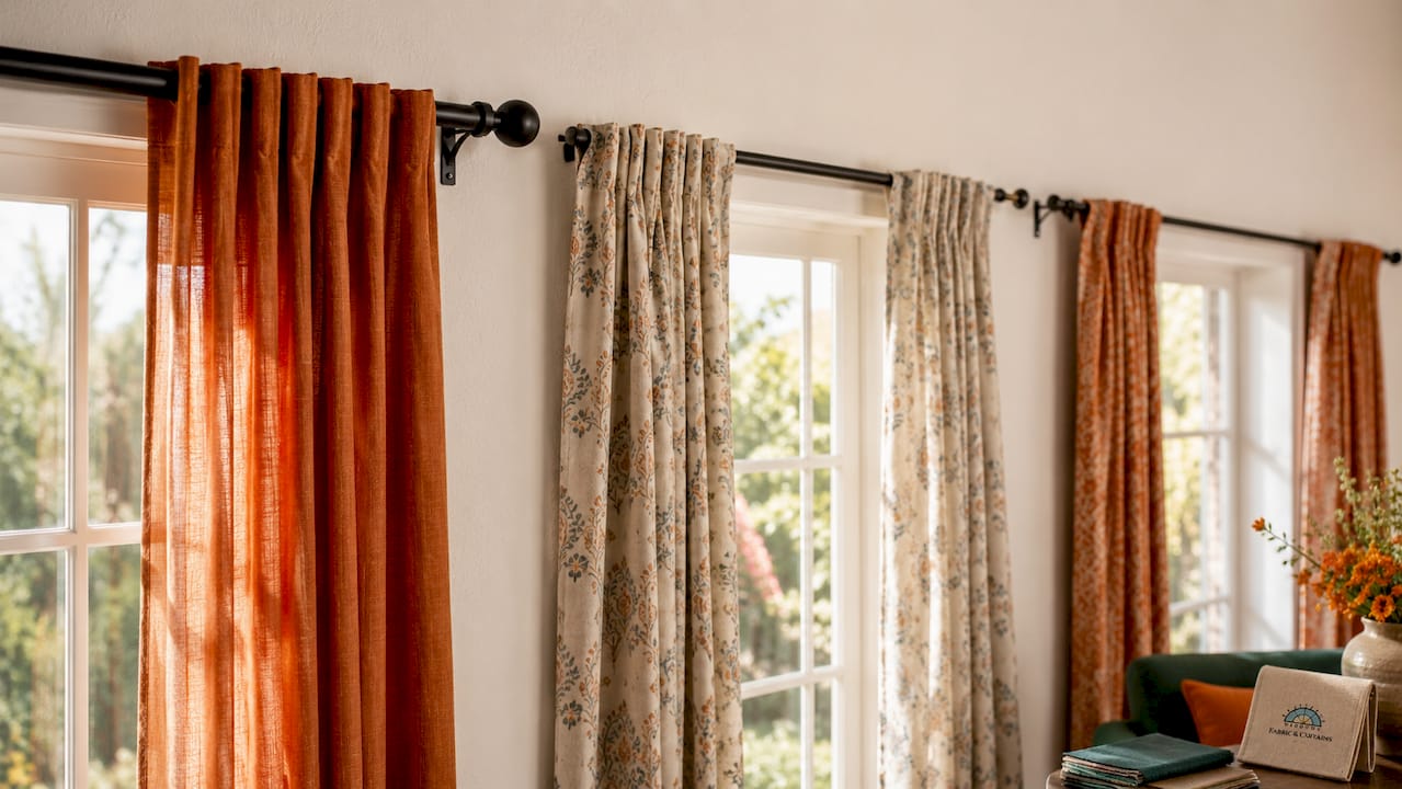 Close-up of three drapery return style examples