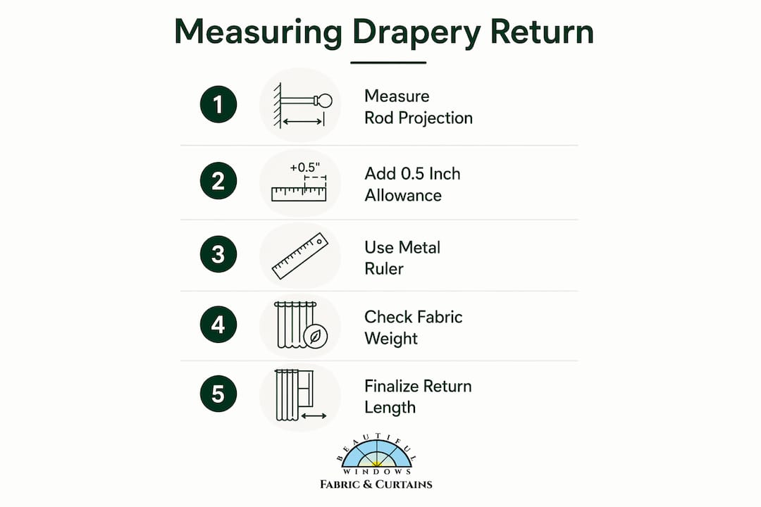 Infographic showing steps to measure drapery return correctly
