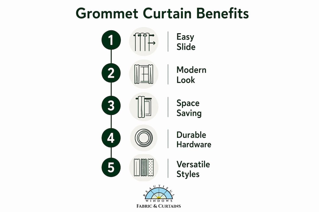 Infographic showing key benefits of grommet curtain panels
