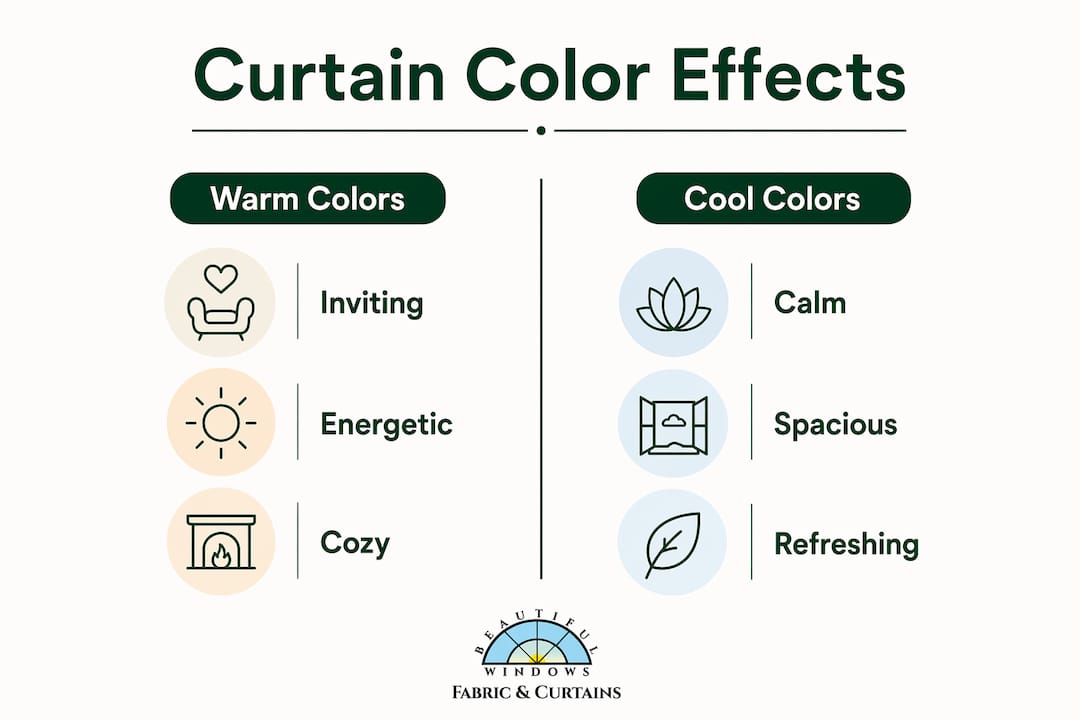 Infographic comparing warm and cool curtain color effects