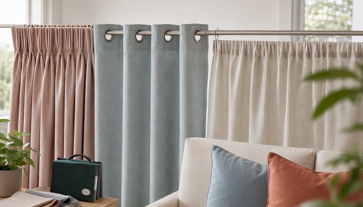 Close-up curtain header style comparisons