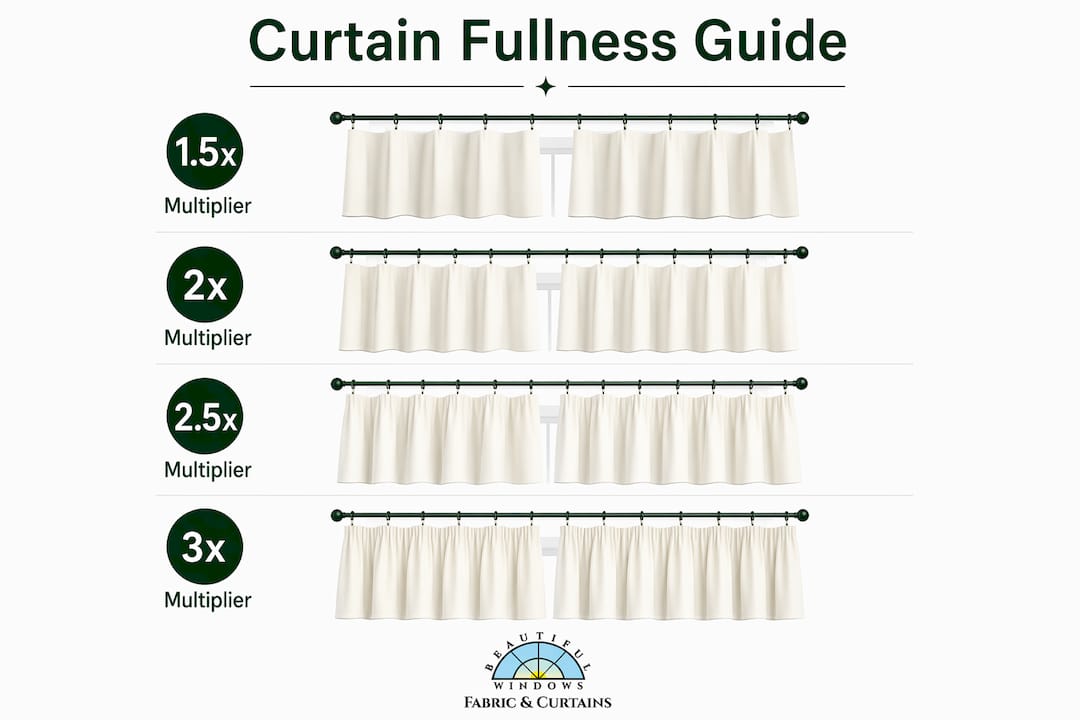 Infographic illustrating curtain fullness multipliers