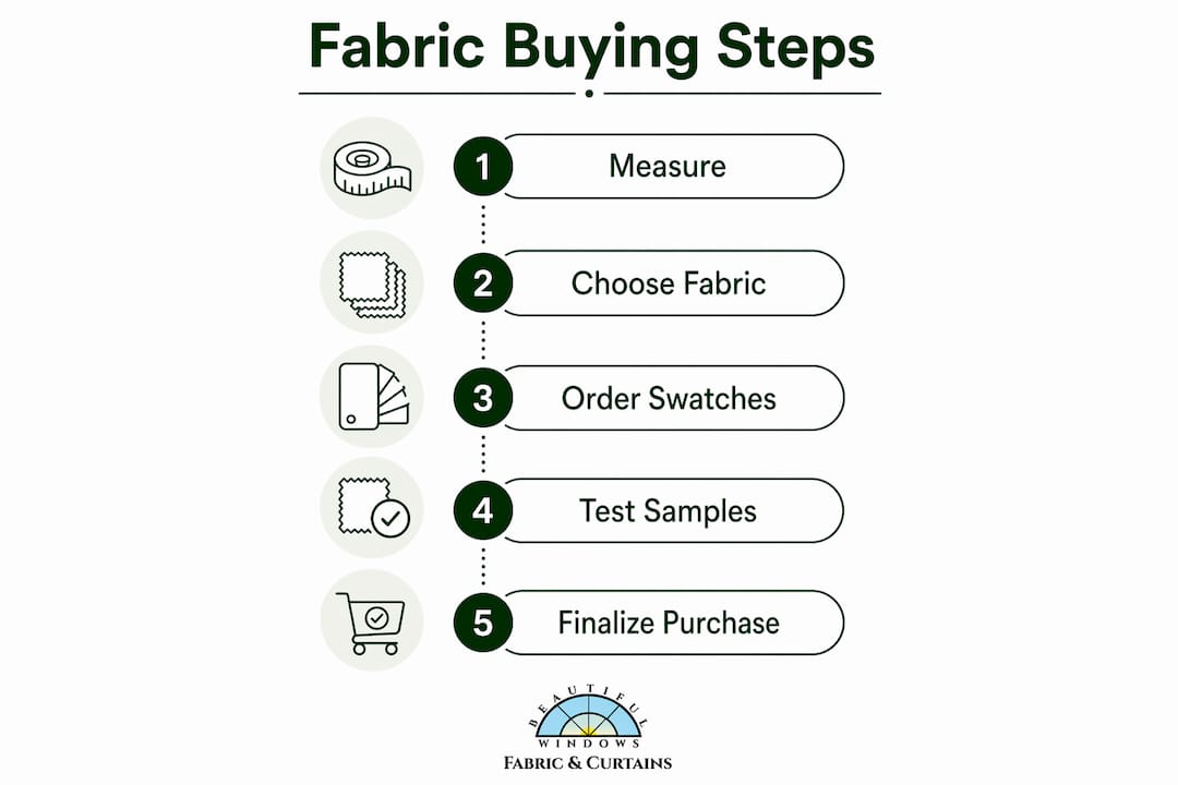 Infographic showing 5-step upholstery fabric buying process