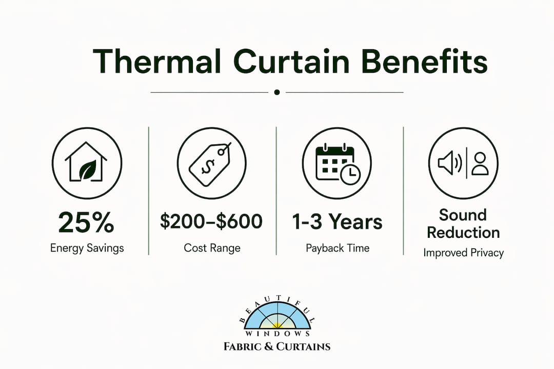 Infographic showing thermal curtain benefits with key stats