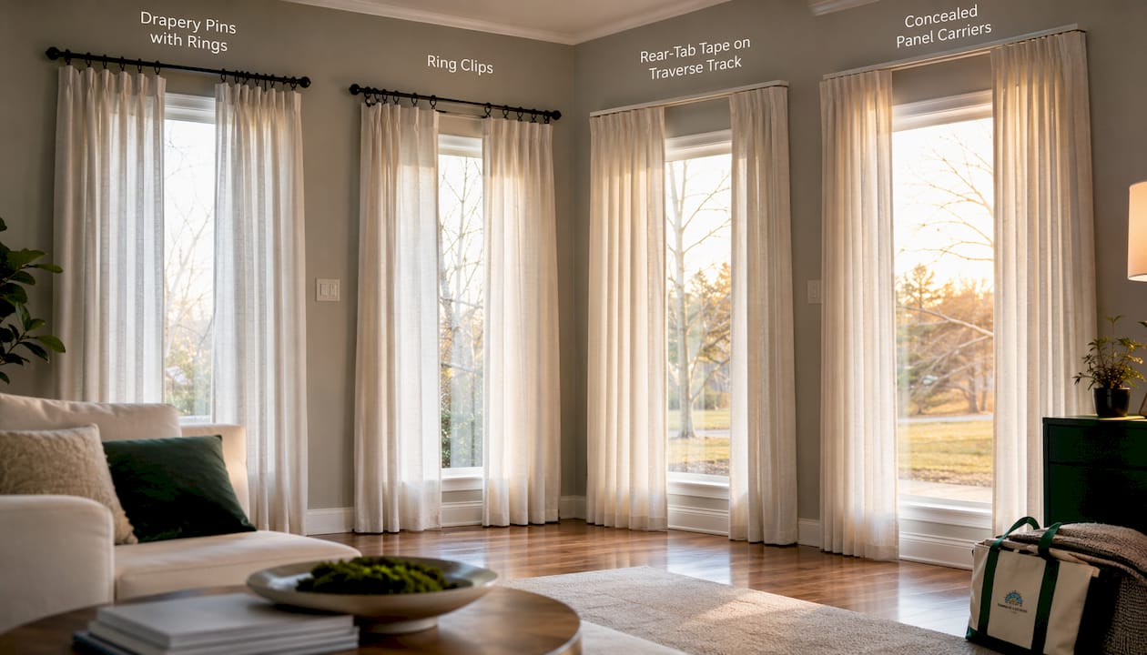Four types of flat panel curtain hanging methods on windows