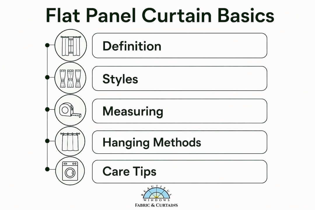 Infographic summarizing flat panel curtains topics and steps