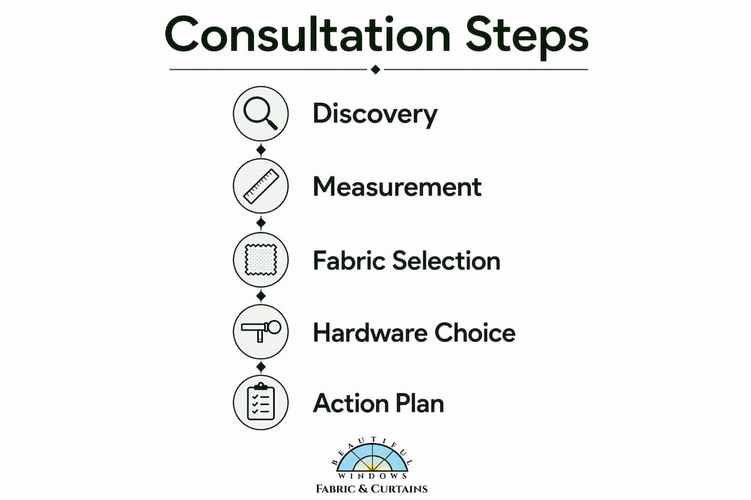 Infographic showing consultation steps for fabric and drapery