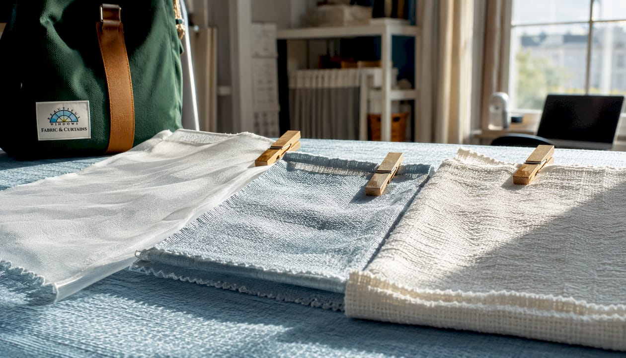 Various fabric swatches for curtain seam allowances