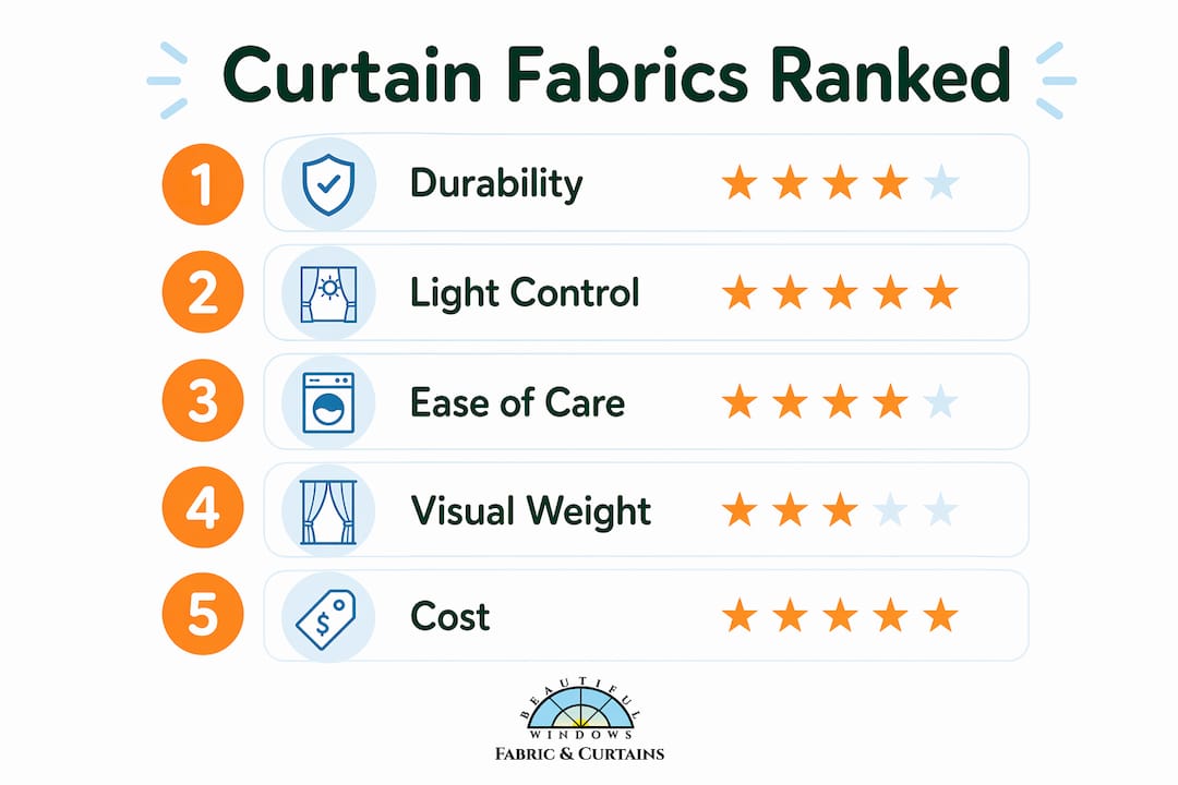 Infographic ranking key curtain fabric characteristics