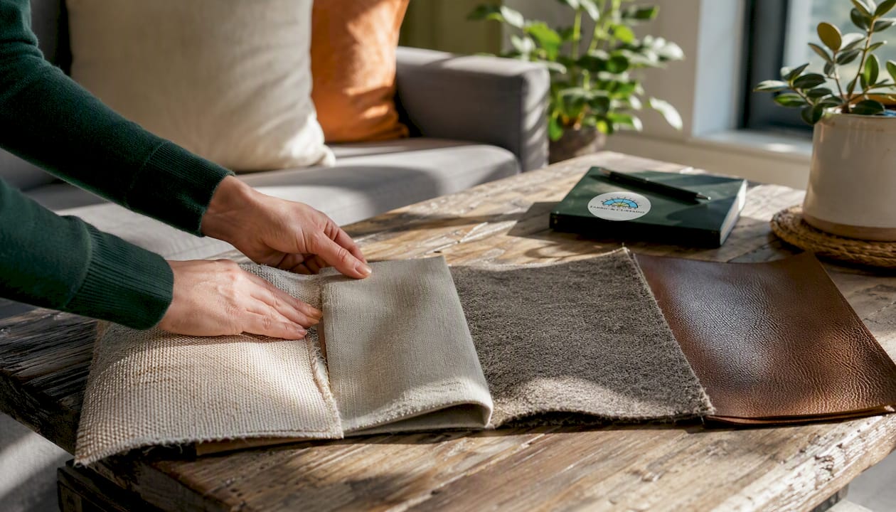 Close-up of natural upholstery fabric samples
