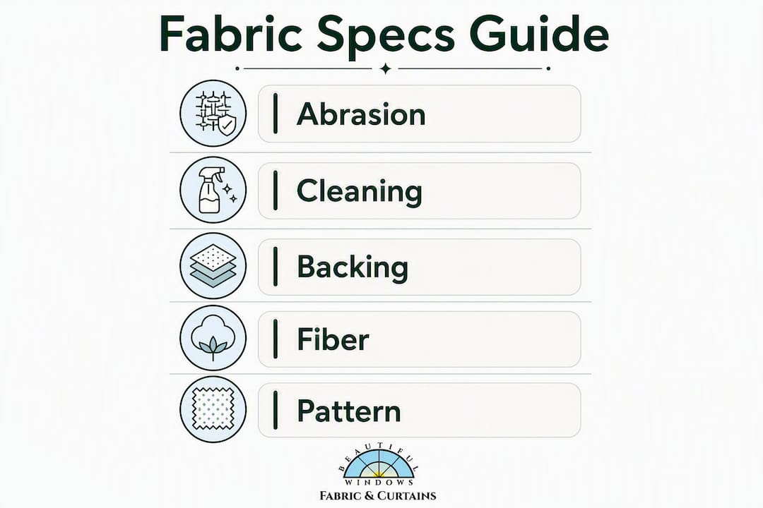 Infographic showing key upholstery fabric specifications