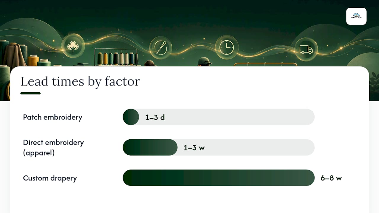 Embroidery cost and lead time factors infographic