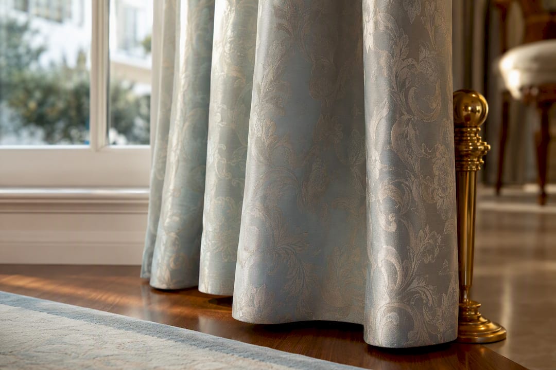 Jacquard satin curtain panel in daylight