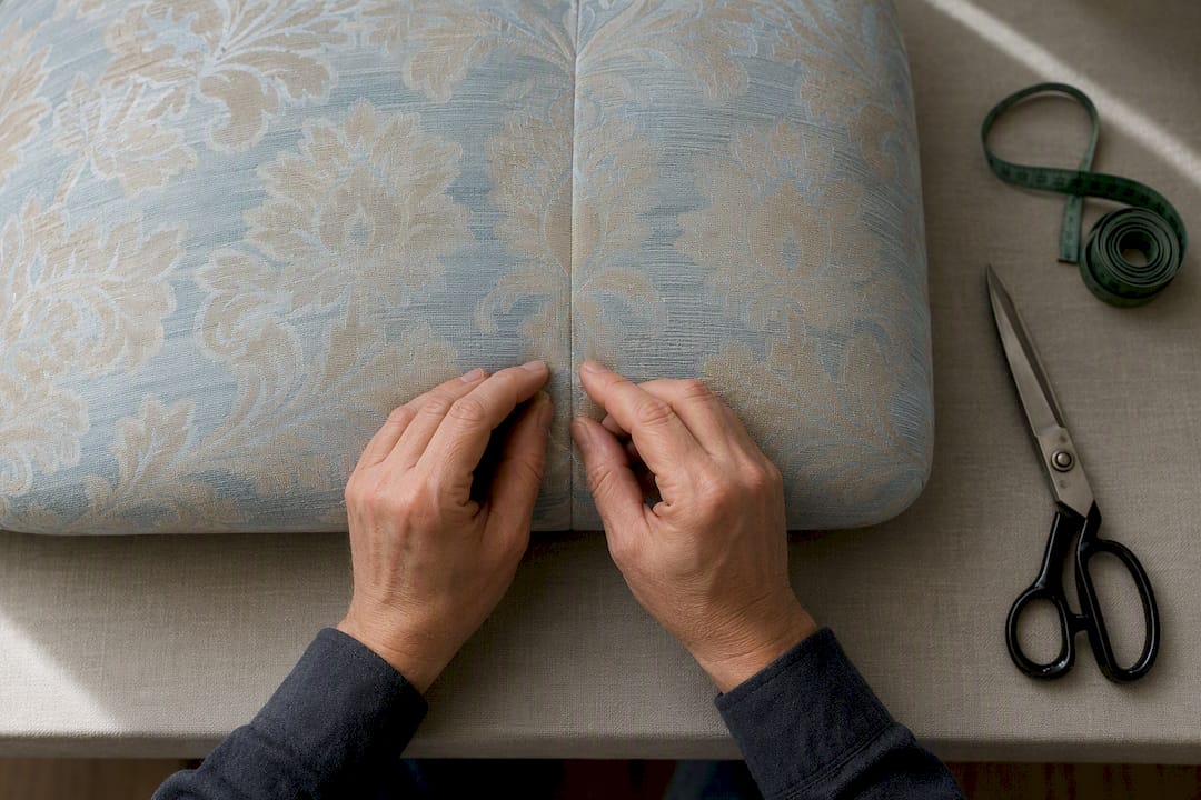 Hands matching jacquard satin upholstery pattern