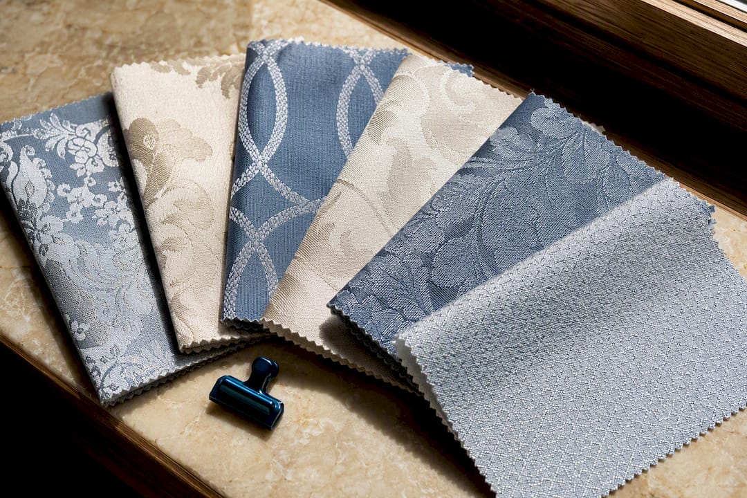 Jacquard satin swatches tested in daylight