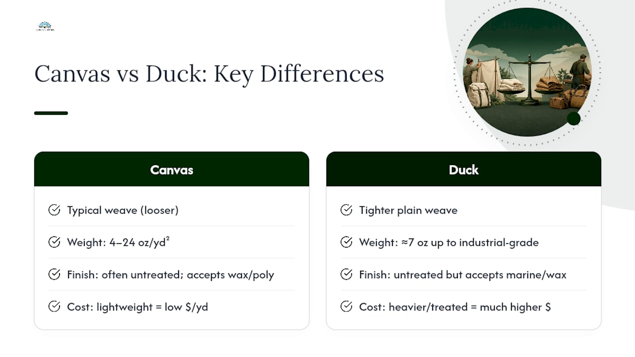 Canvas and duck cloth comparison factors