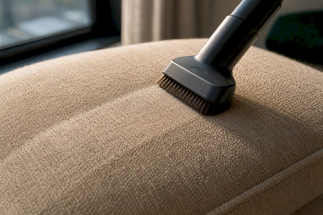 Soft brush vacuuming chenille upholstery nap