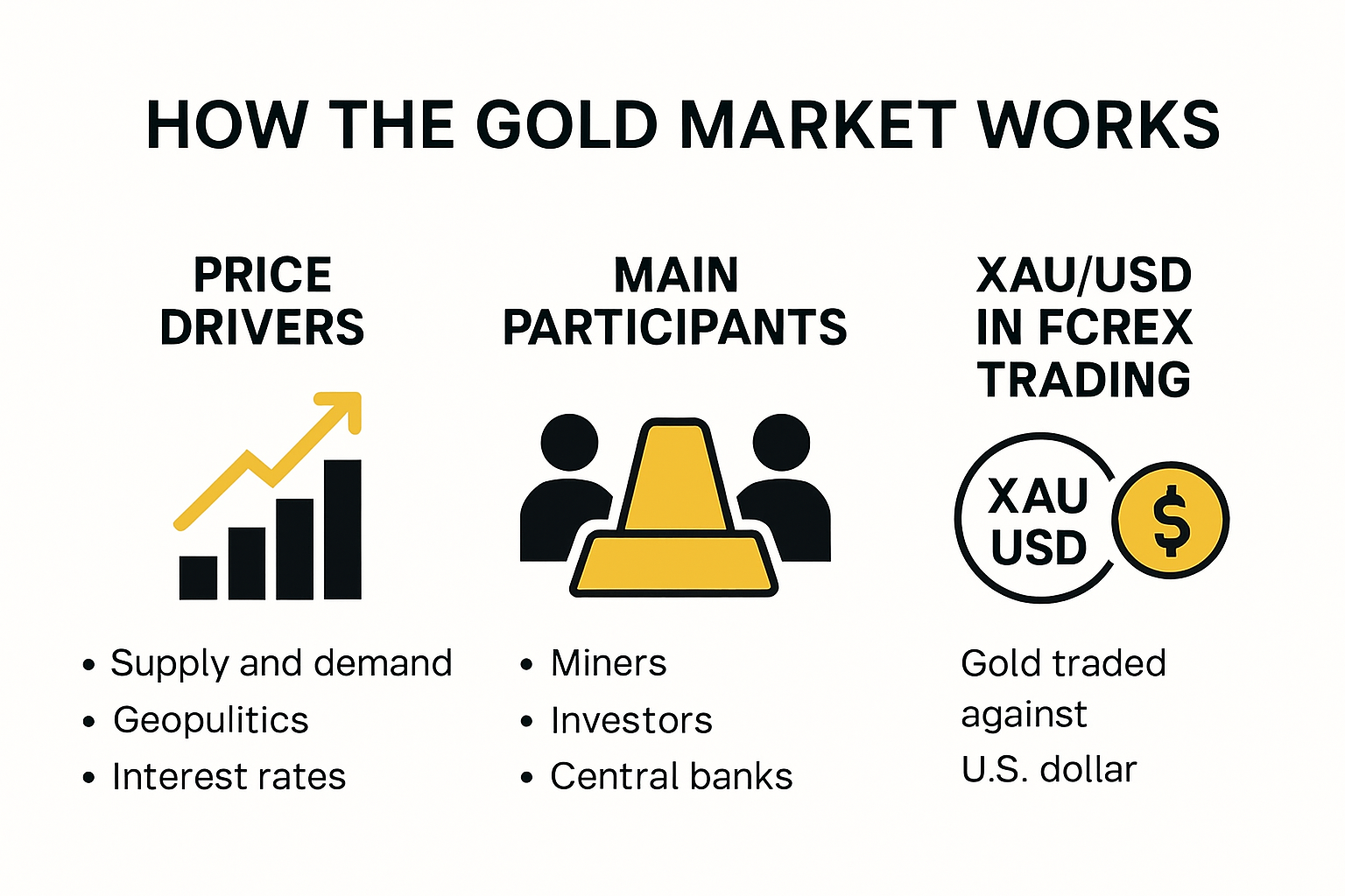 Infographic overview of gold trading basics and market structure