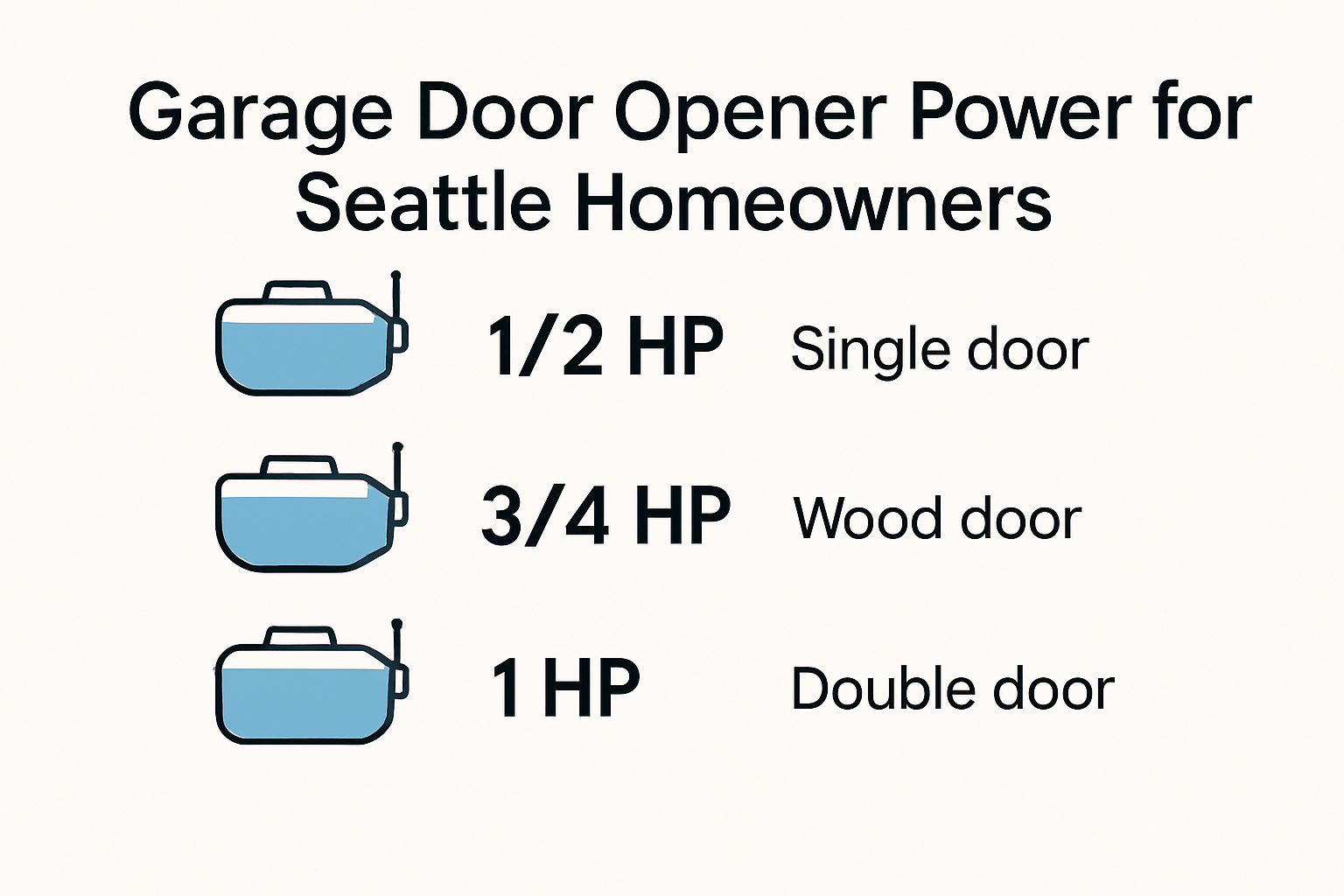 Garage door opener motor power infographic with door type compatibility
