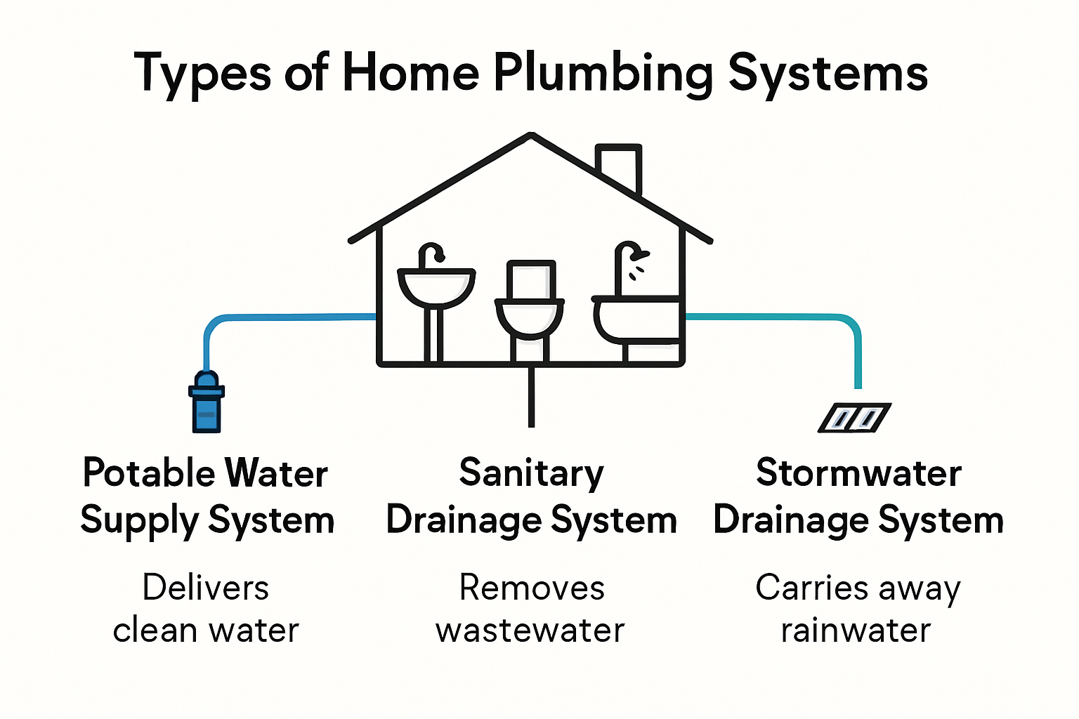 Infographic showing main types of home plumbing systems