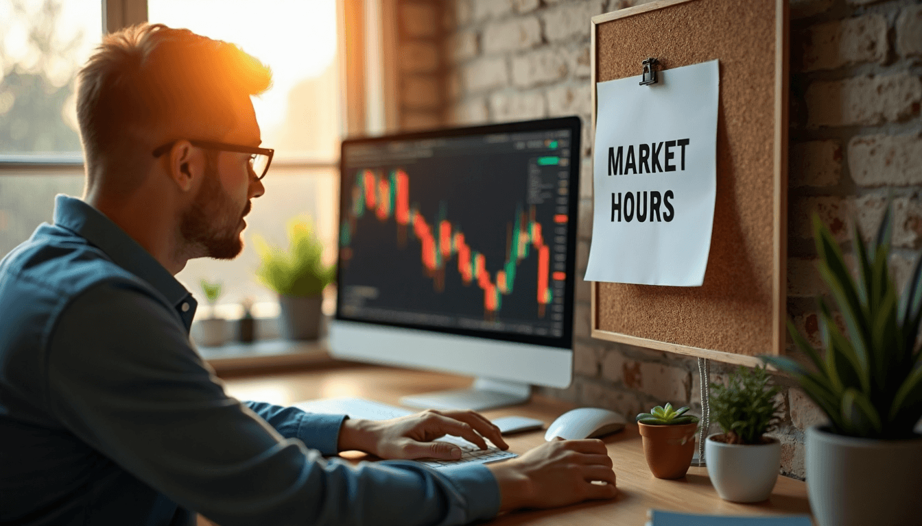 Home trader analyzing gold market hours chart