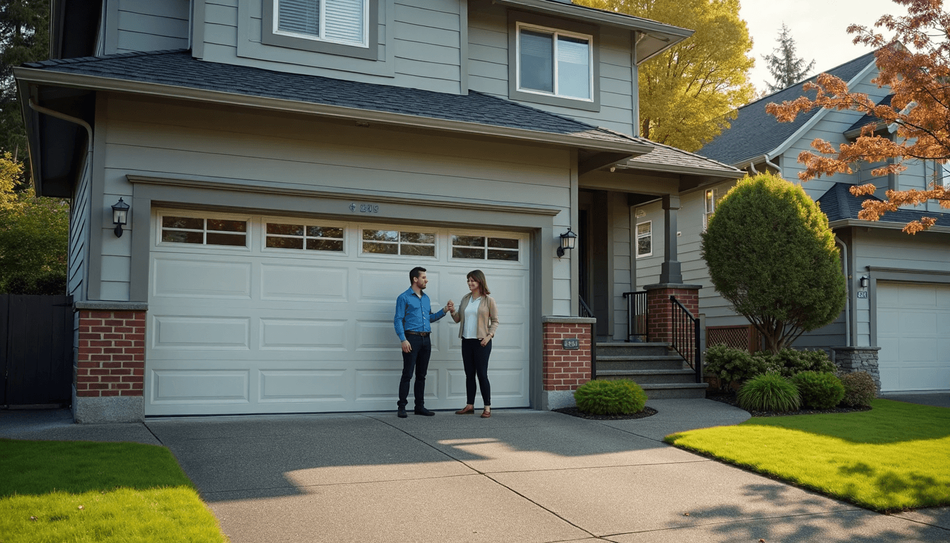 Seattle homeowner greets neighbor by closed garage door