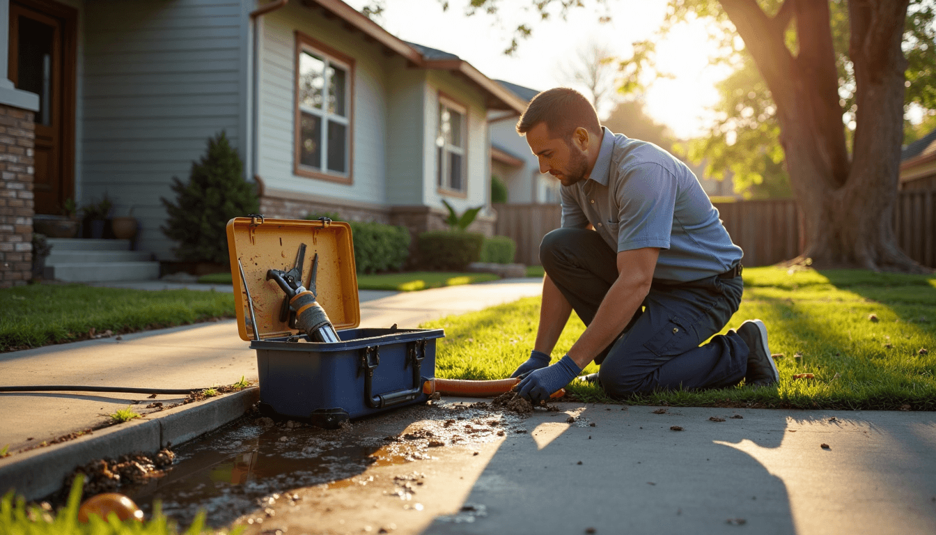 Plumber repairs water main as homeowner watches anxiously
