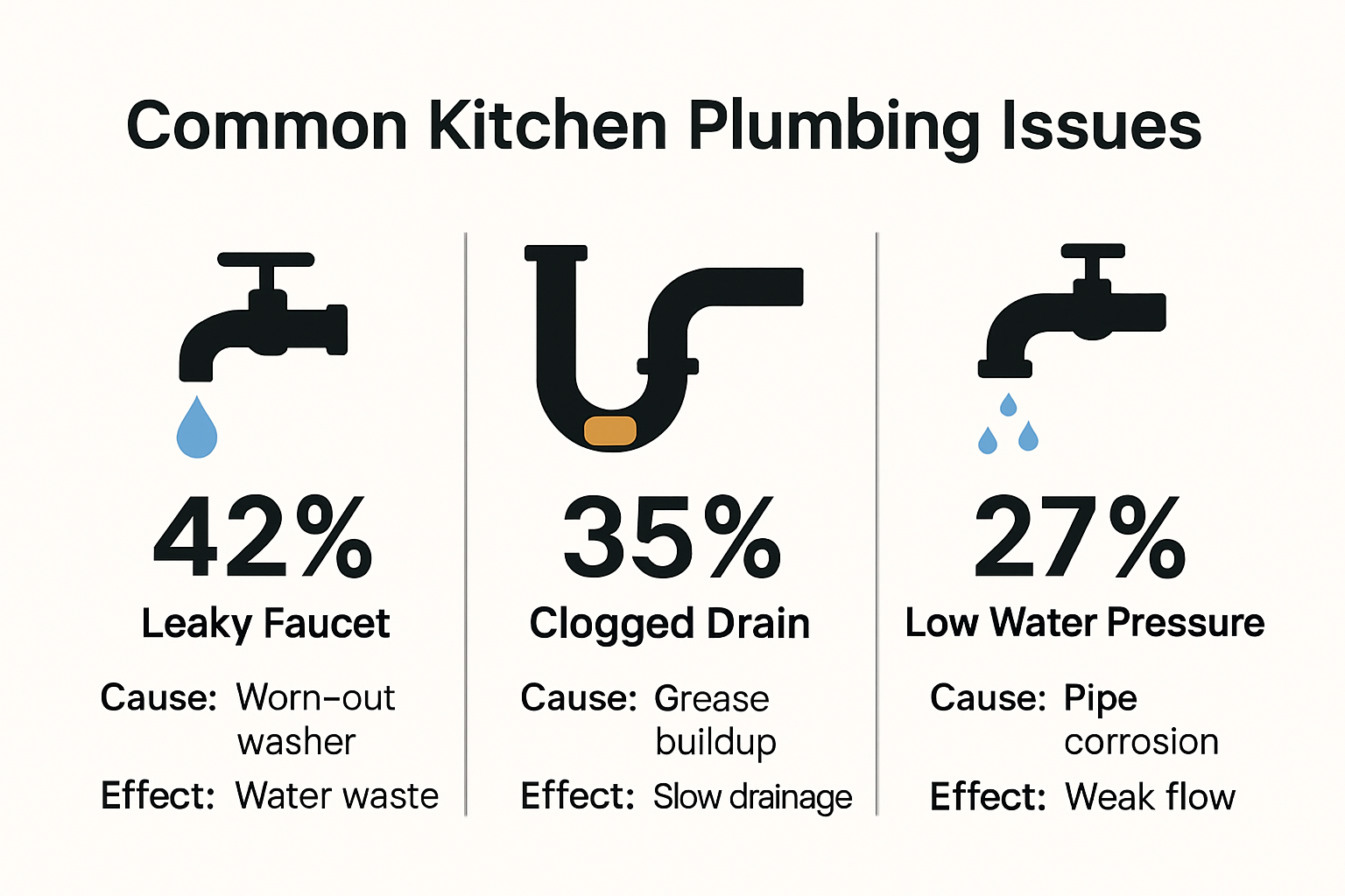 Infographic showing common kitchen plumbing issues and statistics
