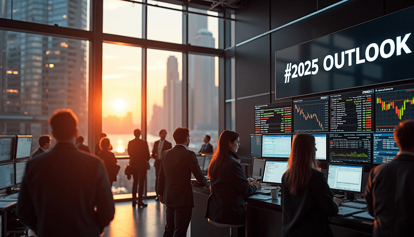 Financial traders on a busy trading floor with gold and US dollar charts