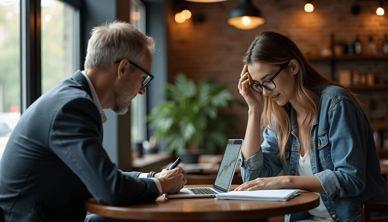 Trading team reviewing gold charts in sunlit café work area