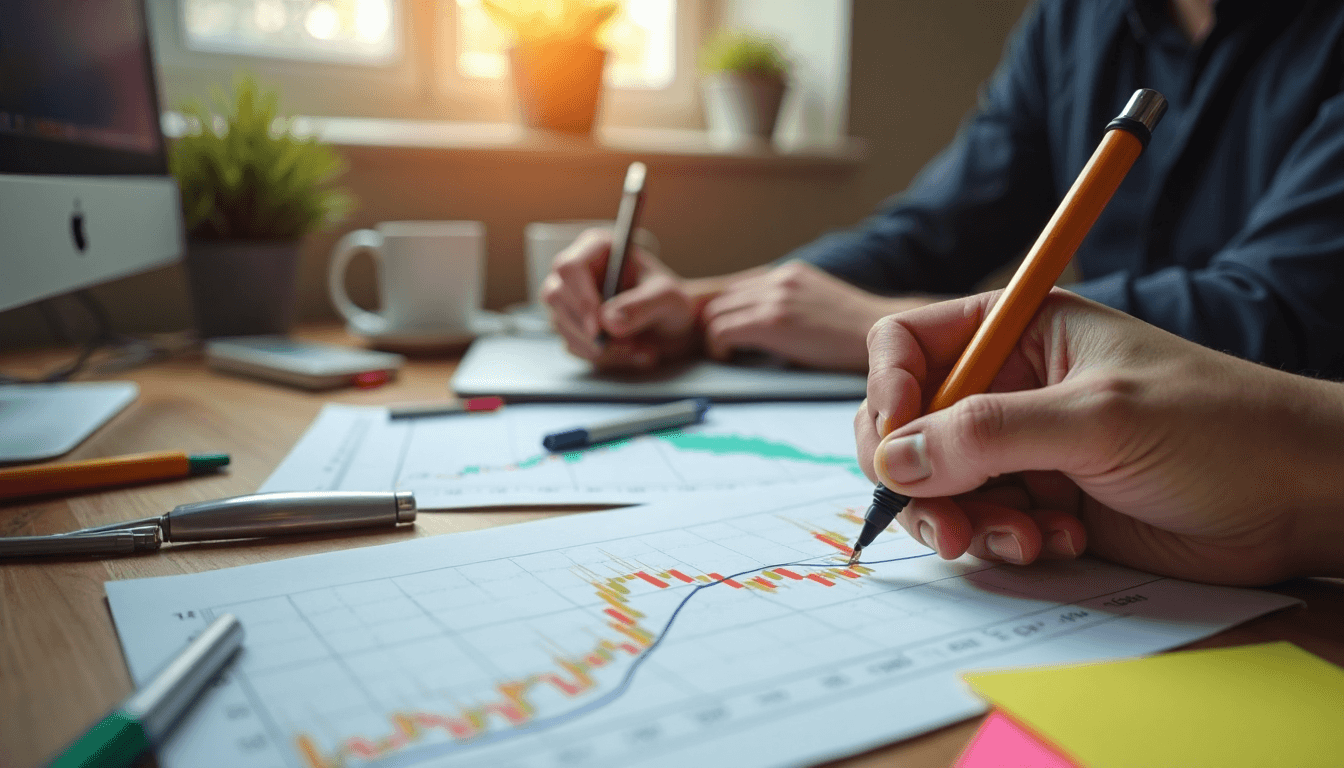 Trader highlights strategies on gold price chart printout