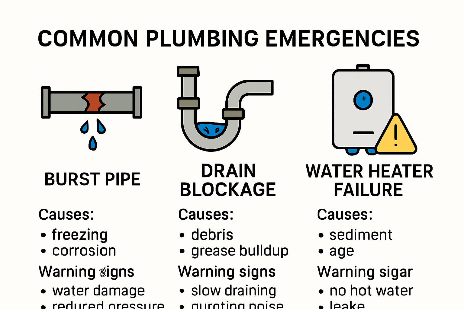 Infographic showing common plumbing emergencies and their warning signs