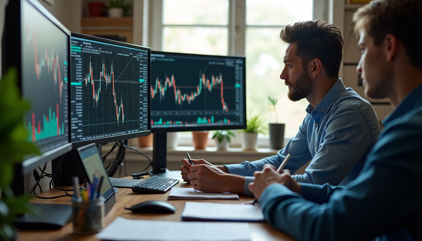 Home forex traders examining gold price charts and planning strategies for 24/5 market