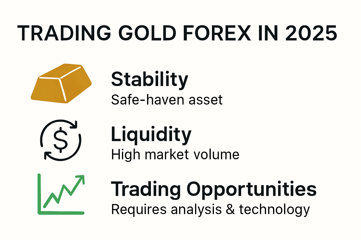 Infographic visualizing top reasons to trade gold forex in 2025