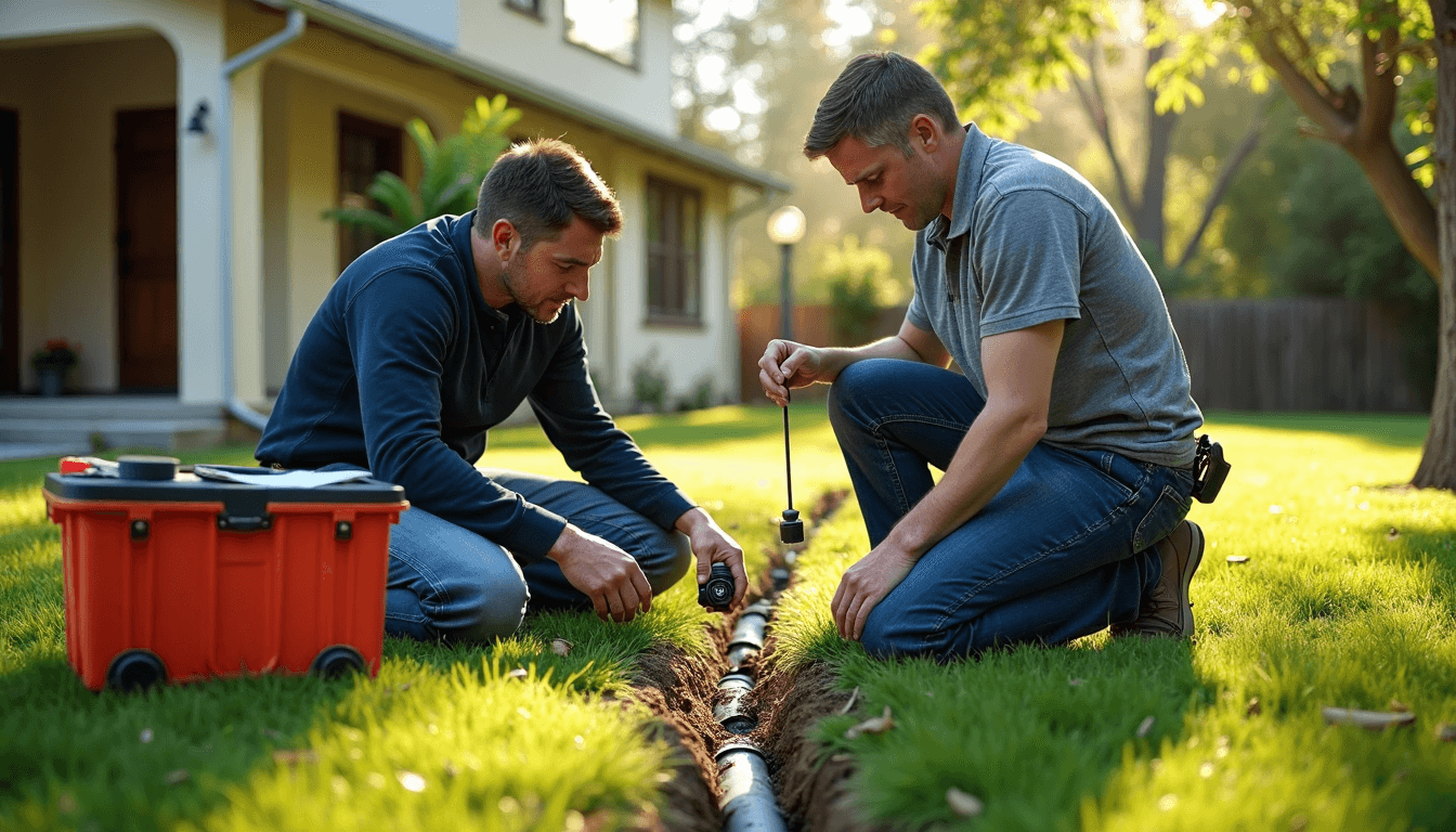 Plumber shows Sacramento homeowner root intrusion in pipe outdoors