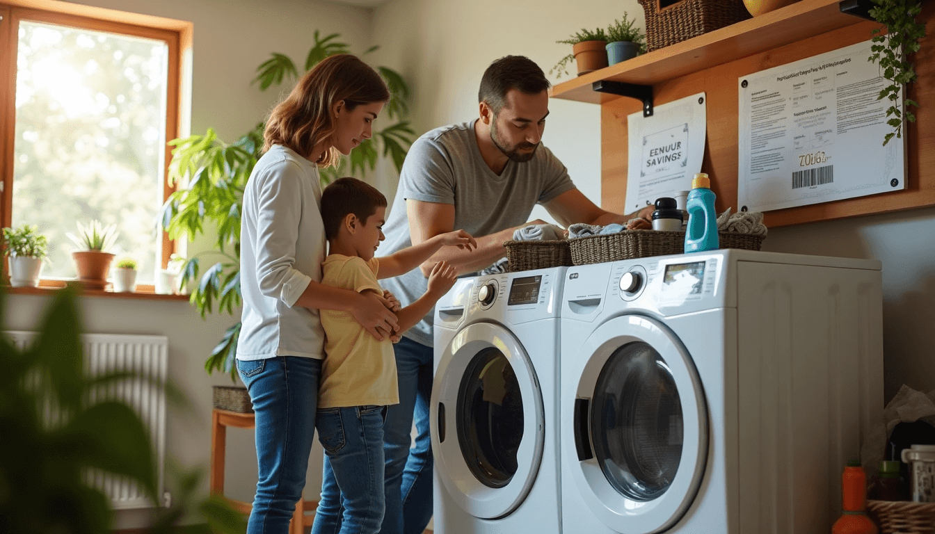 Texas family inspects dryer vent for energy savings in their home laundry room