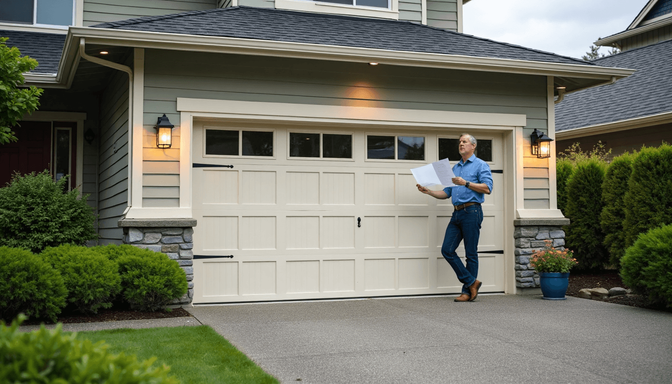 Seattle homeowner reviews insulation info near paneled garage door