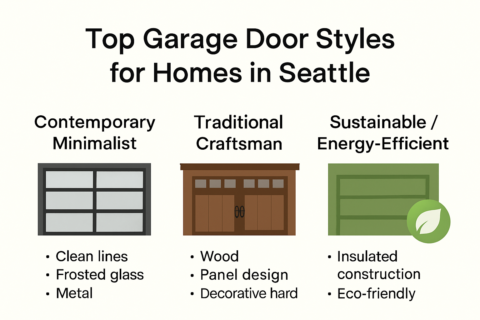 Infographic comparing popular Seattle garage door styles