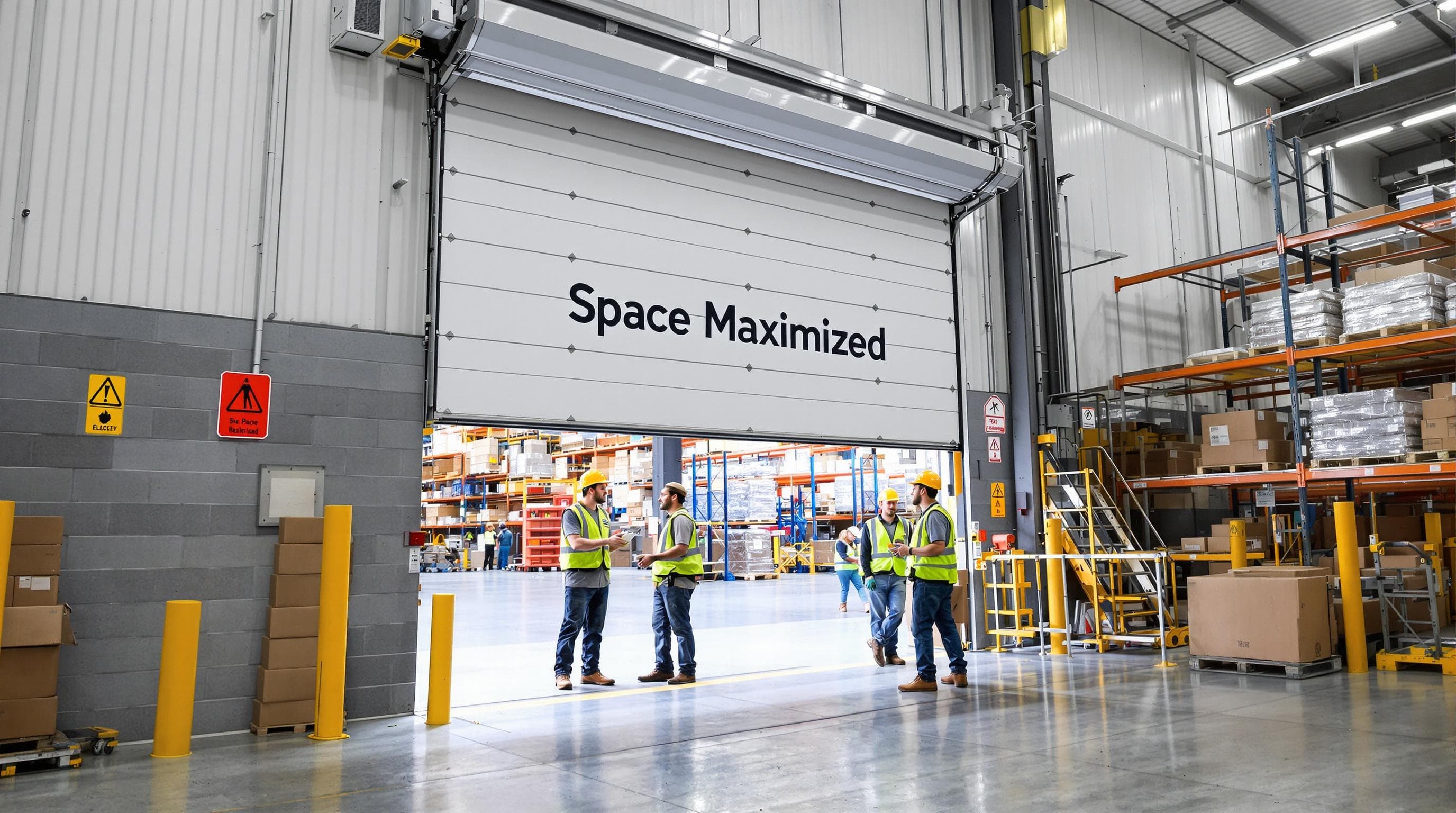 Warehouse with roll-up garage door and efficient space usage