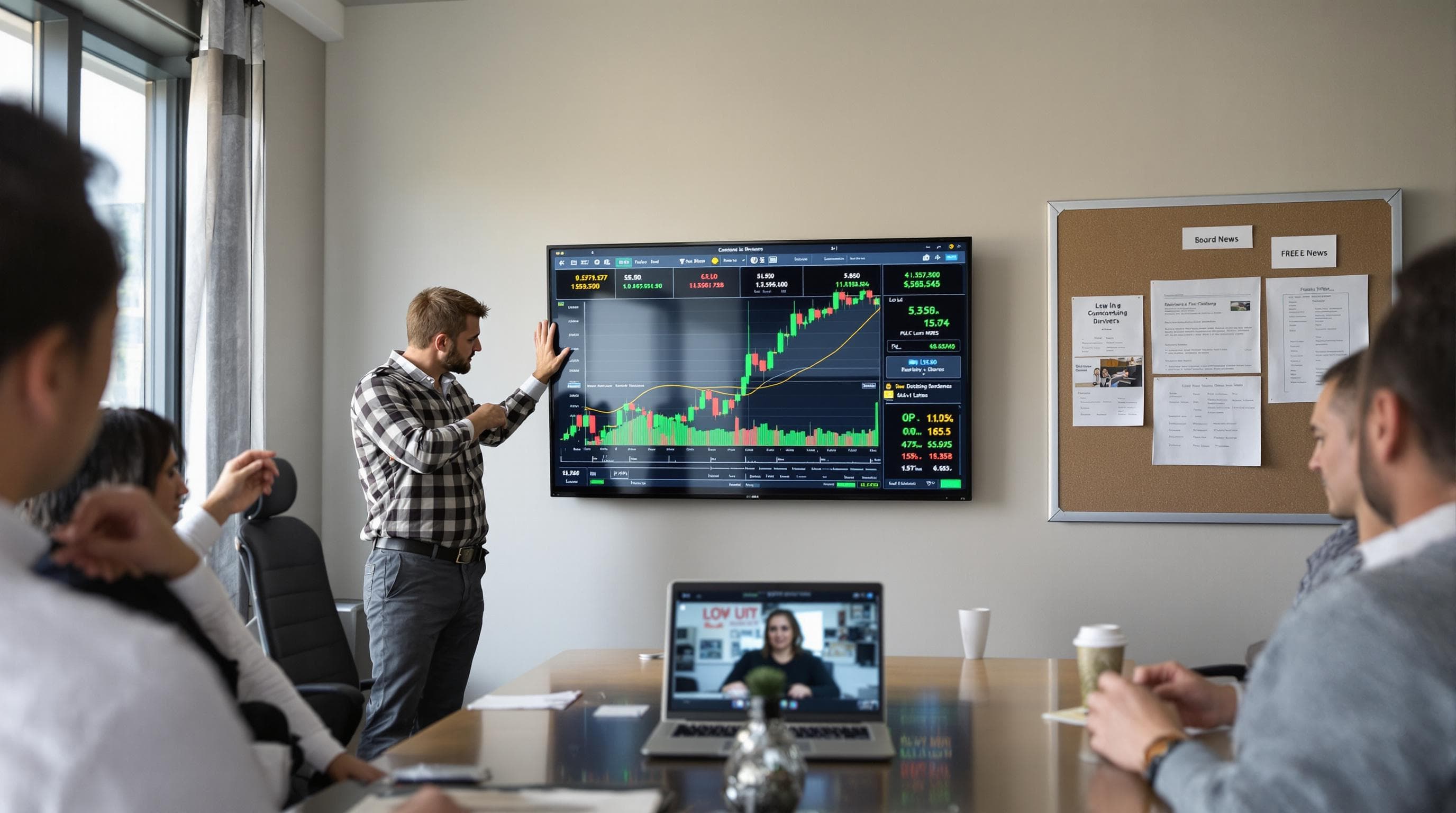 Traders analyzing charts of gold price fundamentals and macroeconomic data in an office setting